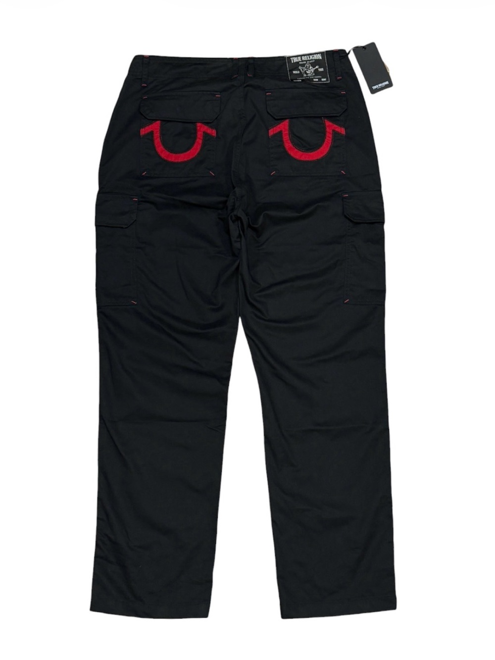 NWT True Religion Baggy Cargo Pants Black Red Horseshoe Mens Size 36